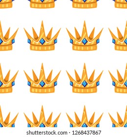 Vector illustration. Seamless pattern of crowns. Gold Crowns with gems.