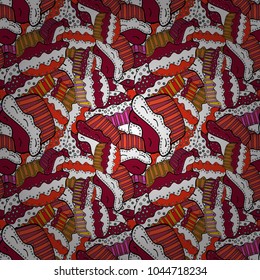 Vector illustration. Seamless pattern of cupcakes on a red, white and black background. Wrapping paper.