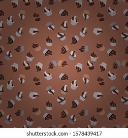 Vector illustration. Seamless pattern of cupcakes on a gray, brown and neutral background. Wrapping paper.