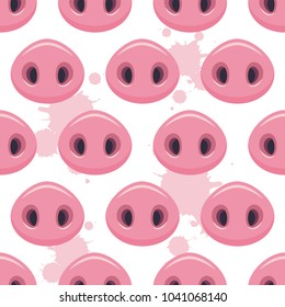 Vector illustration, seamless pattern with cute pigs noses.