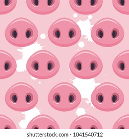 Vector illustration, seamless pattern with cute pigs noses.