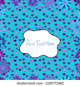 Vector illustration. Seamless pattern with cute flowers and leaves on blue, white and violet colors, watercolor floral pattern, tileable for wallpaper, card or fabric.