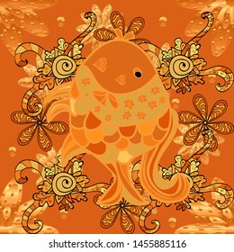 Vector illustration. Seamless vector pattern with cute decorative fishes. Funny multicolor background, marine texture.