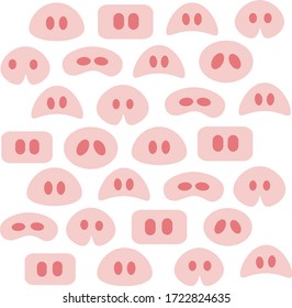 Vector illustration, seamless pattern with cute pigs noses.