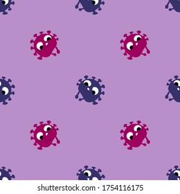 vector illustration seamless pattern cute character virus pandemia blue pink purple