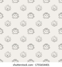 vector illustration seamless pattern cute grey line chibi character pandemic virus on a white background