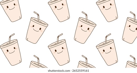 vector illustration seamless pattern with cute cocktail glasses with straws