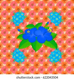 Vector illustration. Seamless pattern with cute cosmos flowers on a beige background.