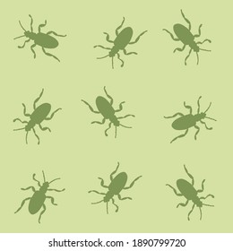 vector illustration seamless pattern dark green beetles on a light green background