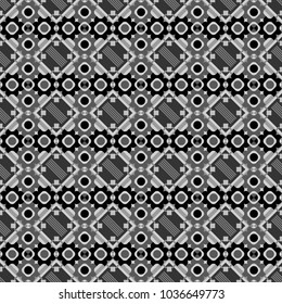Vector illustration. Seamless pattern with decorative geometric and abstract elements in gray, black and white colors.