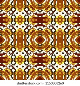 Vector illustration. Seamless pattern with decorative geometric and abstract elements in red, brown and orange colors.