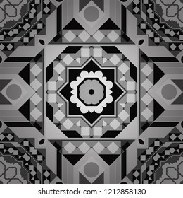 Vector illustration. Seamless pattern with decorative geometric and abstract elements in gray, black and white colors.
