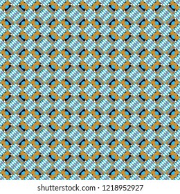 Vector illustration. Seamless pattern with decorative geometric and abstract elements in yellow, blue and neutral colors.