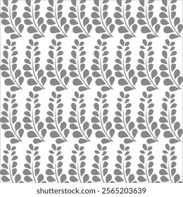 vector illustration, seamless pattern, decorative grey and white curly ivy branches with leaves