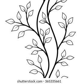 vector illustration, seamless pattern, decorative black and white tree branches with leaves