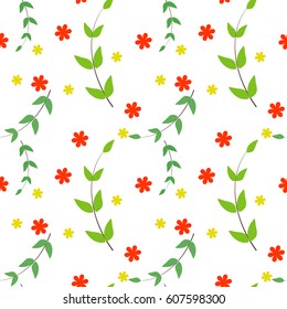 vector illustration, seamless pattern, decorative color  branches with leaves and flowers