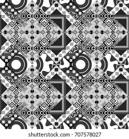 Vector illustration. Seamless pattern with decorative geometric and abstract elements in gray colors.