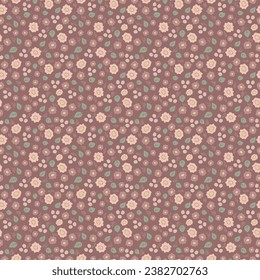 Vector illustration. Seamless pattern of delicate flowers on a dark pink background. Printing on textiles, for packaging, product design.