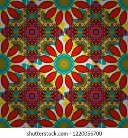 Vector illustration. Seamless pattern illustration for design. Abstract kaleidoscope neutral, green and red background. Bright flower.