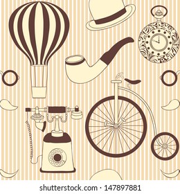 Vector illustration of seamless pattern with different retro objects