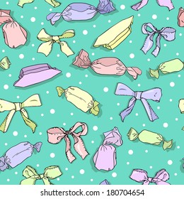 vector illustration, seamless pattern with different candy and baws