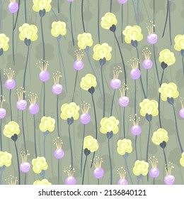 Vector illustration. Seamless pattern with different flowers, dark background