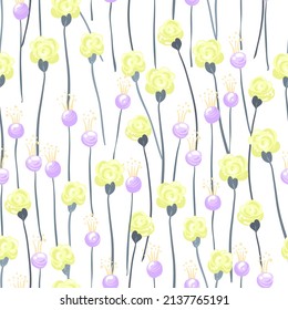Vector illustration. Seamless pattern with different flowers, light background