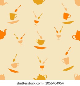 Vector illustration of seamless pattern of dishes for breakfast. Good morning!