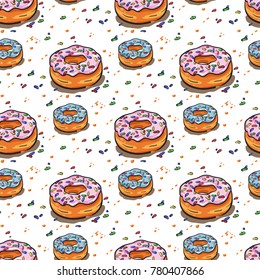 Vector illustration if the seamless pattern with donuts.