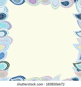 Ilustración vectorial. Patrón sin foco. Marco de doodle. Ilustración en colores neutros, grises y azules.