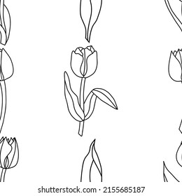 Vector illustration. Seamless pattern in doodle style, tulips spring. Great for fabric, wallpaper, textile, wrapping.