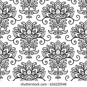 vector illustration seamless pattern, east, outline, floral ornament, design element, boho style