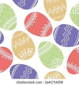 Vector illustration of a seamless pattern of easter eggs in pastel colors on a white background, a great element of your design.