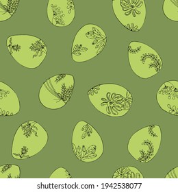 vector illustration seamless pattern Easter eggs with light green color pattern on dark green background