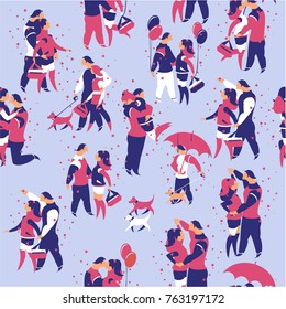 Vector illustration of a seamless pattern enamored couple on a date, love and happiness on a black background