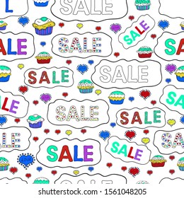 Vector illustration. Seamless pattern. End of season special offer banner. Illustration in black, white and blue colors. Sale banner template design, Big sale special offer.