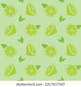 Vector illustration. Seamless pattern. Fabric with summer limes and leaves.