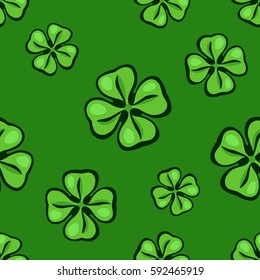 Vector illustration. Seamless pattern. Falling green clover leafs. Good luck symbol. Saint Patrick's Day symbol. Decoration for gift paper, prints for clothes, textiles, wallpapers