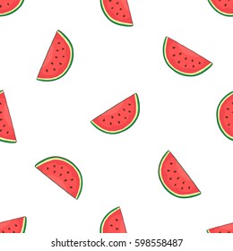 Vector illustration. Seamless pattern with falling watermelon slice. Healthy vegetarian food. Decoration for gift paper, prints for clothes, textiles, wallpapers