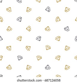 Vector illustration. Seamless pattern with falling doodles of diamonds on white background