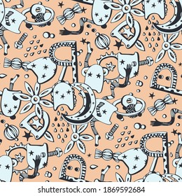 Vector illustration of seamless pattern with a fantasy space.