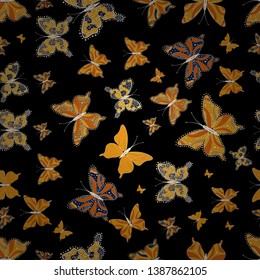 Vector illustration. Seamless pattern. Fashion vector summer pattern with hand drawn butterflies. Cute background for paper, design of fabric, wrappers and wallpaper.