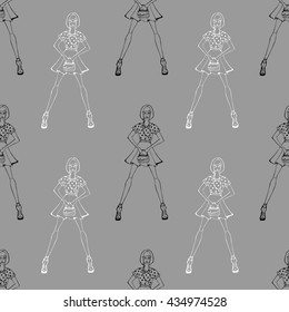 vector illustration seamless pattern fashion girl