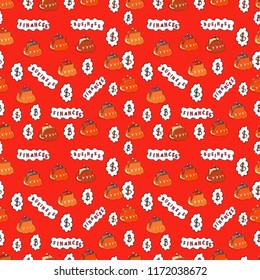 Vector illustration. Seamless pattern finance pattern. Seamless with dollars and bitcoin on red, white and orange background. Use for logos, print products.