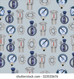 Vector illustration. Seamless pattern. Firefighting and plumbing.