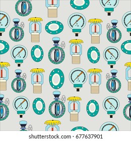 Vector illustration. Seamless pattern. Firefighting and plumbing safety system.