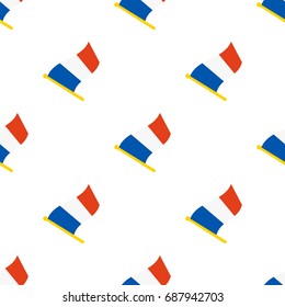 Vector illustration. Seamless pattern with flags of France on flagstaff on white background
