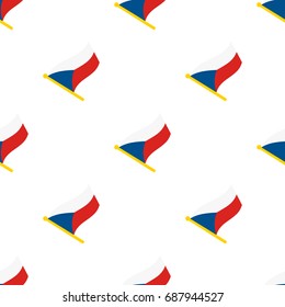 Vector illustration. Seamless pattern with flags of Czech Republic on flagstaff on white background