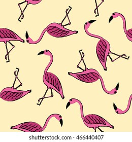 Vector illustration. Seamless pattern flamingo.