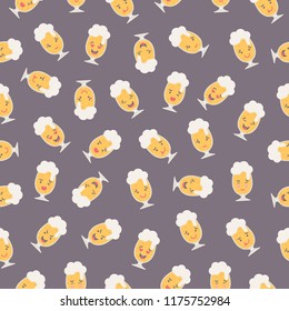 Vector illustration: seamless pattern with  flat funny beer mug emoticons for Oktoberfest decor isolated on brown backgound